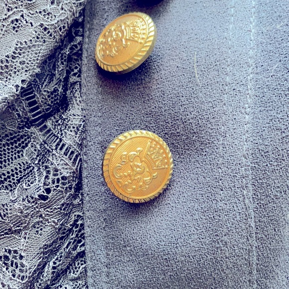 French blue military jacket w lace, gold buttons - Picture 2 of 3